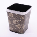 Leather Covered Flower Design Stainless Steel Loop Waste Bin